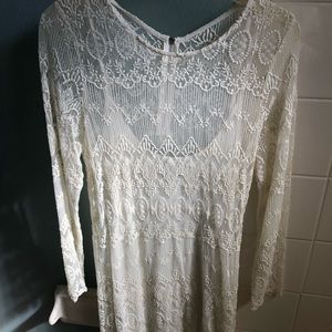 Cream long sleeved lace dress